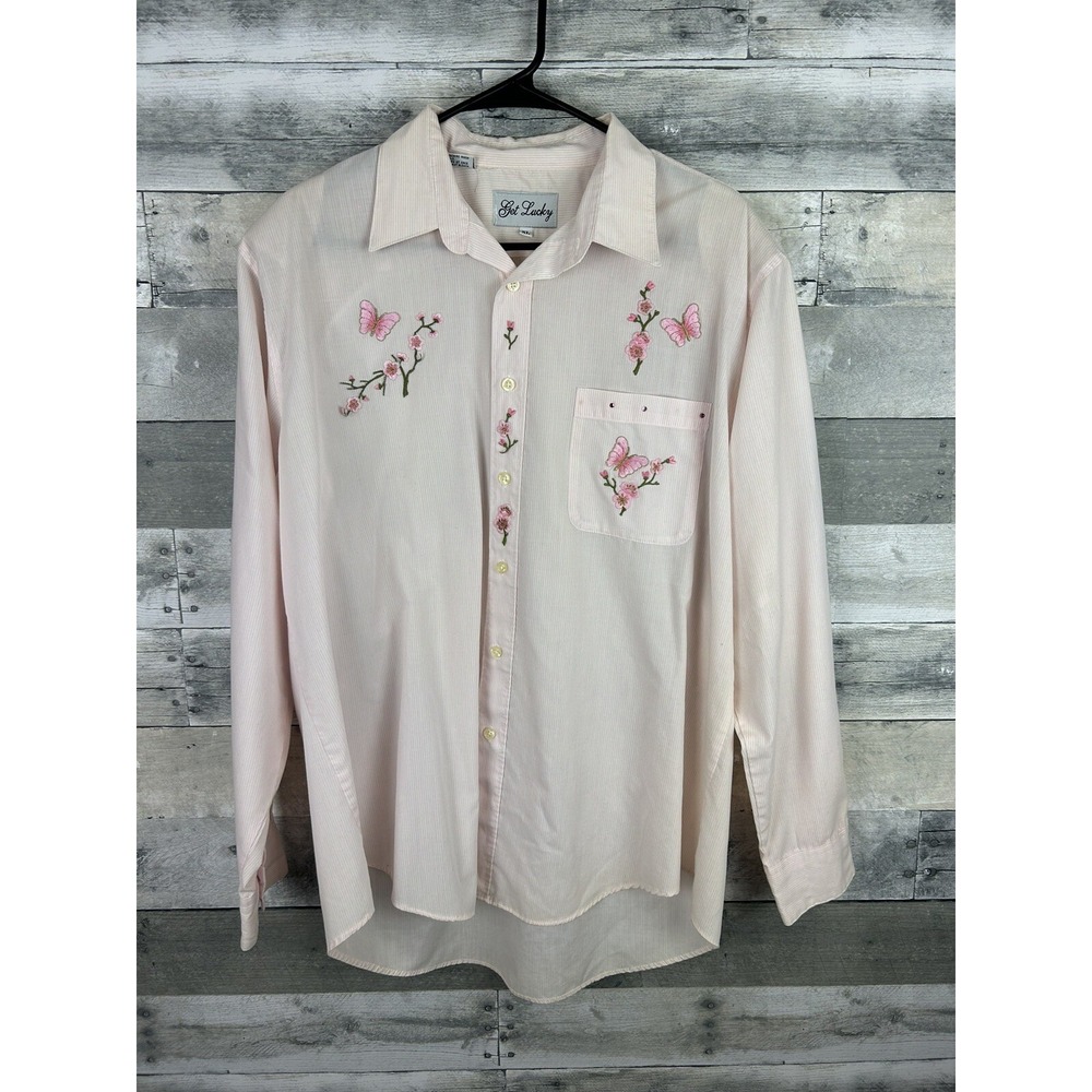 Get Lucky Women's XL Long Sleeve Button Up With Embroidery  And Shoulder Pads